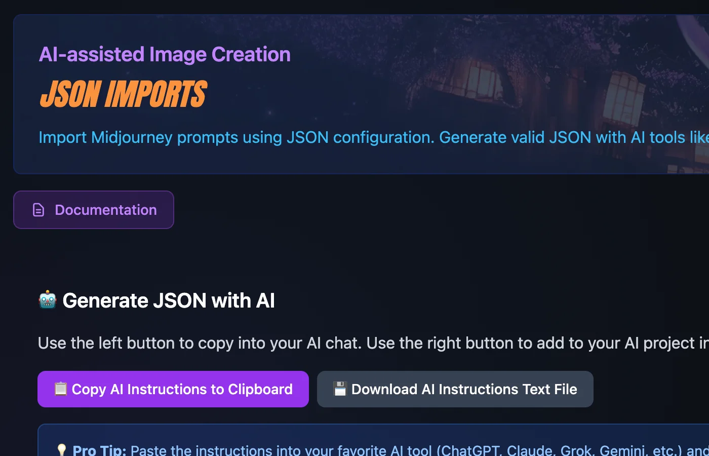 AI-Assisted JSON Import Interface