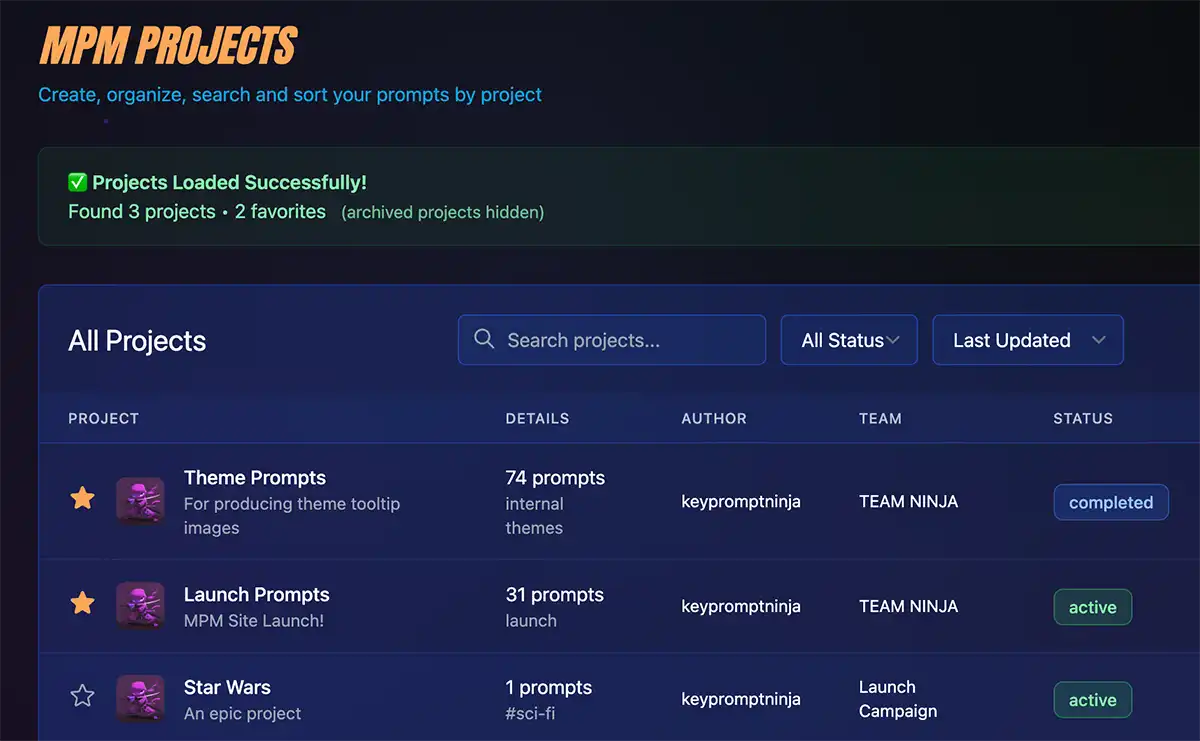 Projects and Team Collaboration Interface
